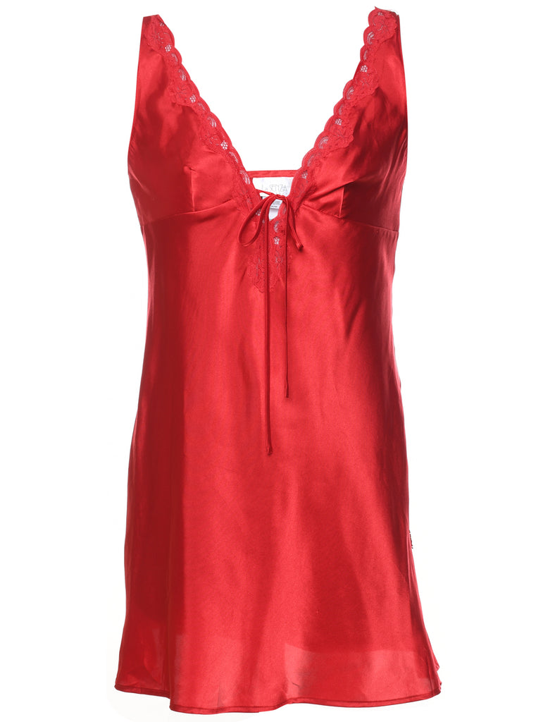 Red Classic Silky Slip Dress - M