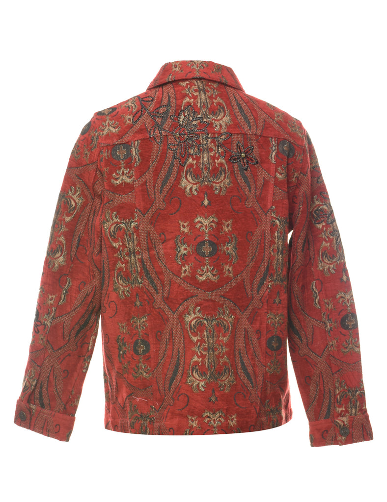 Red & Dark Green Abstract Pattern Tapestry Jacket  - M