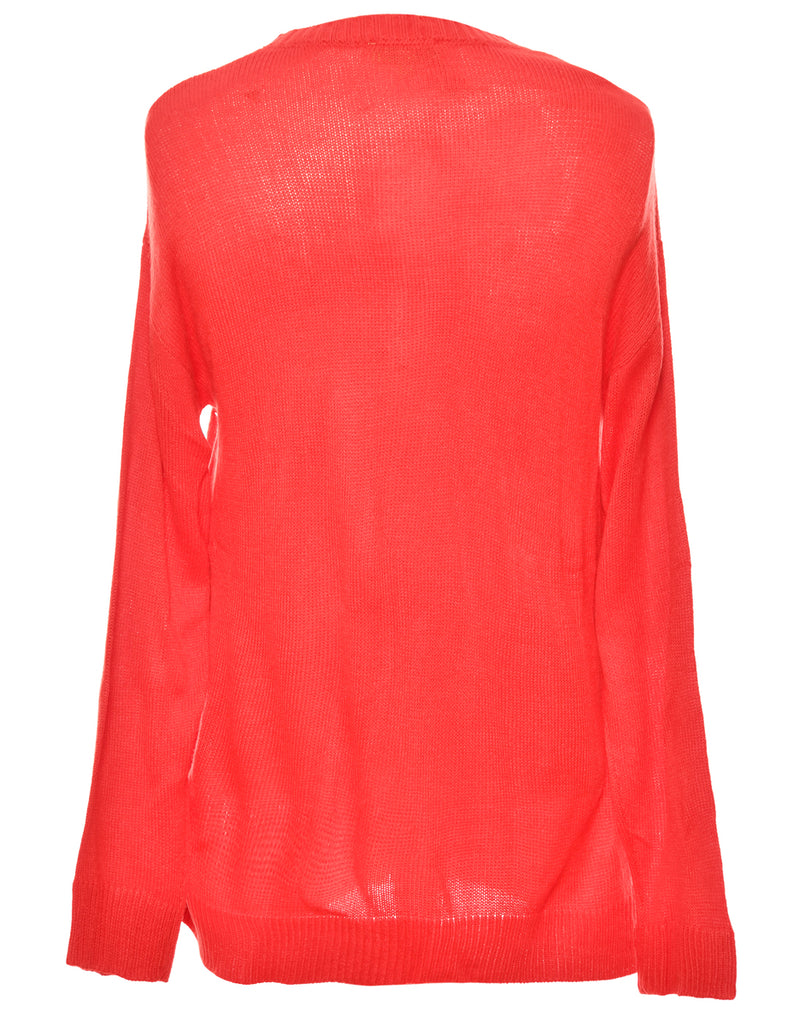 Red Embellished Christmas Jumper - M