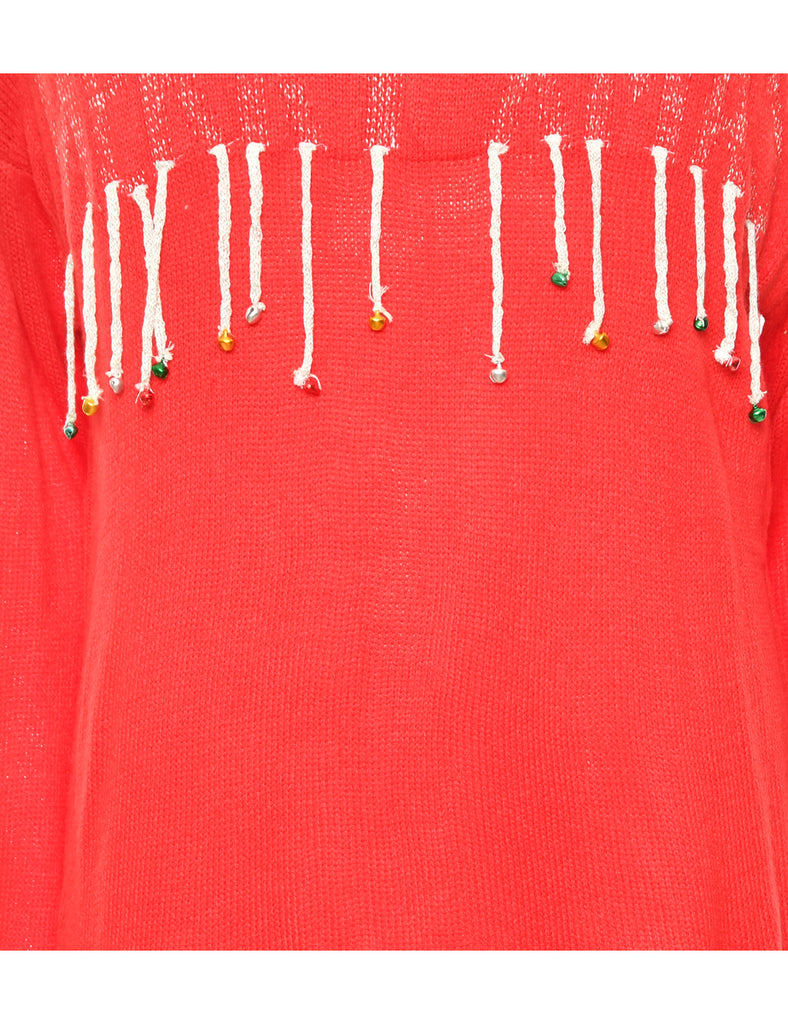 Red Embellished Christmas Jumper - M
