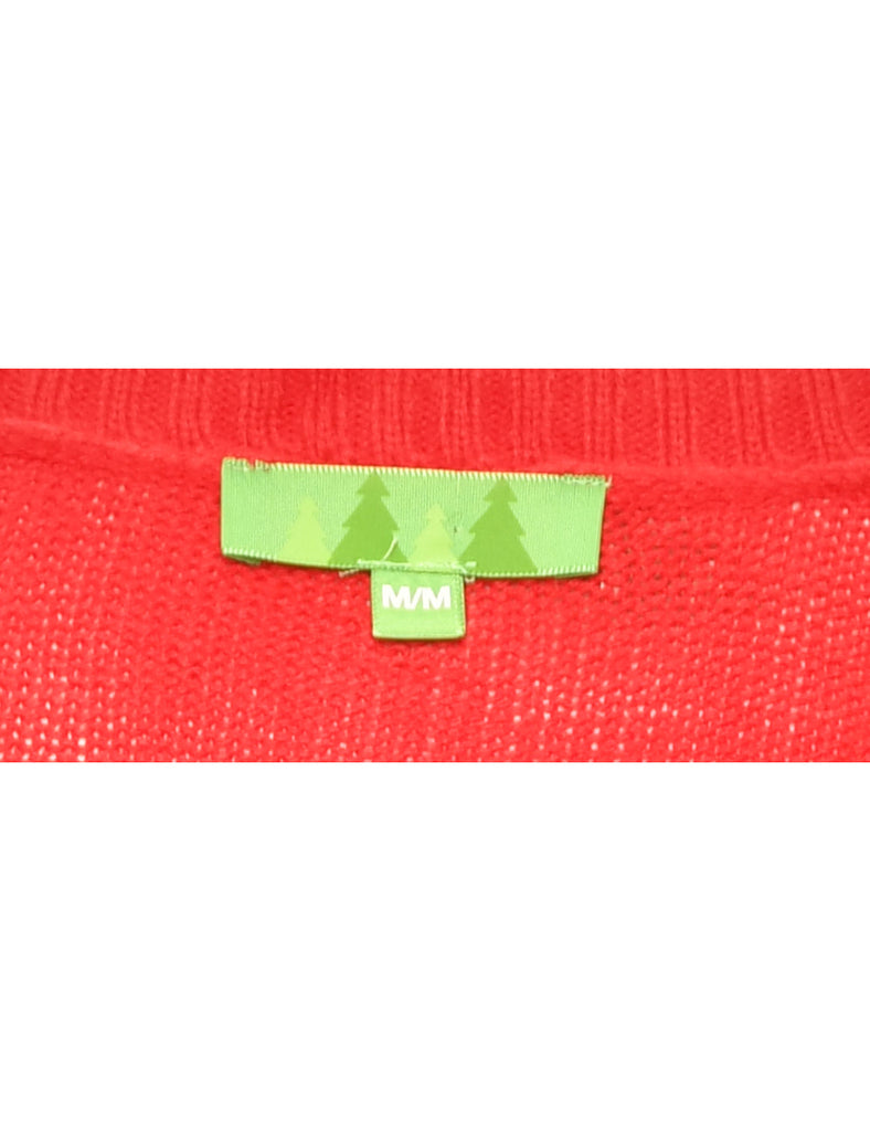 Red Embellished Christmas Jumper - M
