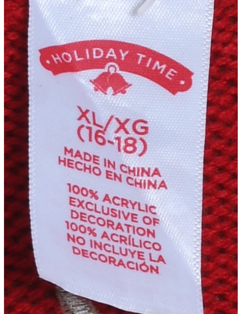 Red Embroidered Pug Design Applique Detail Sweater Vest - XL