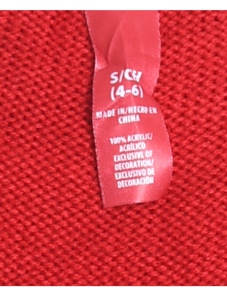 Red Embroidered Snowman Design Knit Vest - S