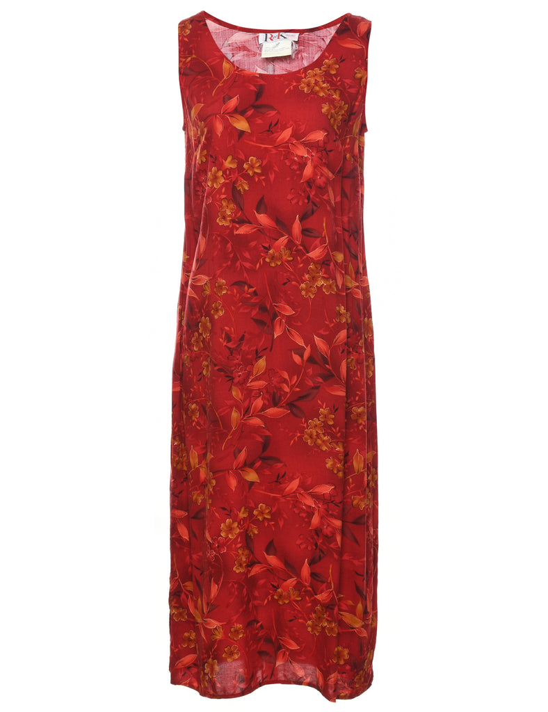Red Floral Print Dress - S