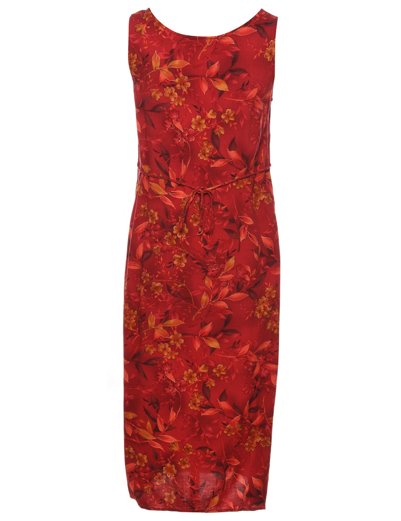 Red Floral Print Dress - S