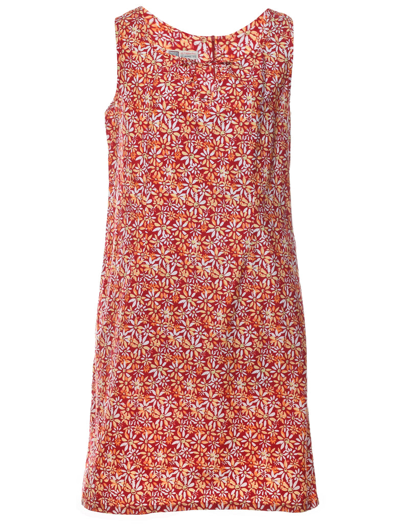 Red Floral Print Mini Dress - M
