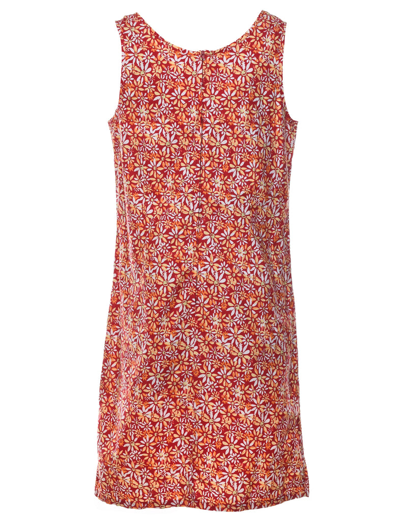 Red Floral Print Mini Dress - M