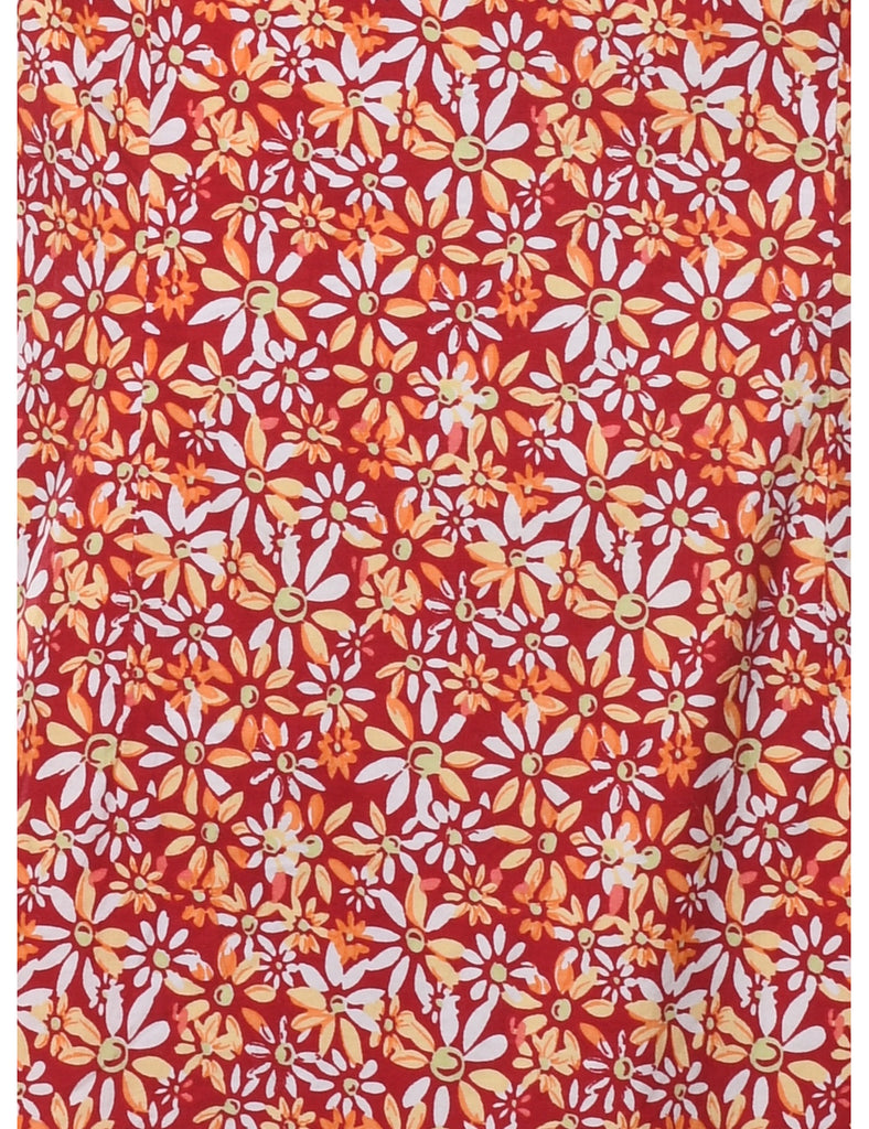 Red Floral Print Mini Dress - M