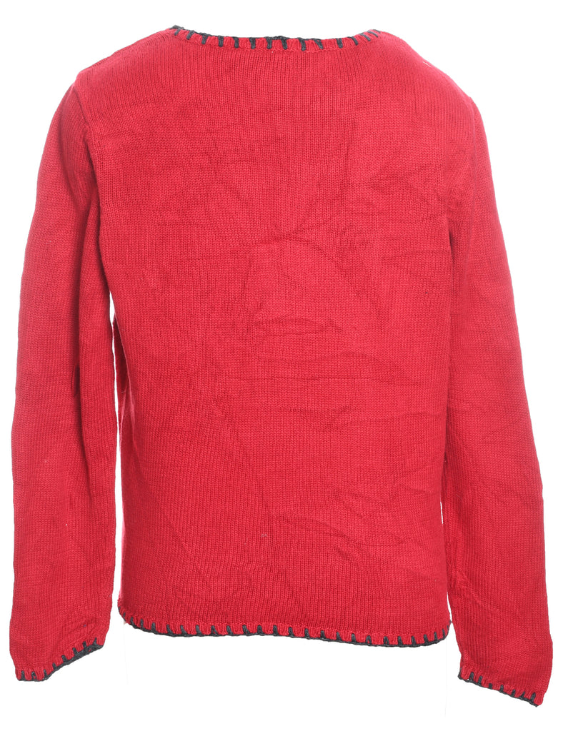 Red, Grey & Green Nordic Cardigan - L