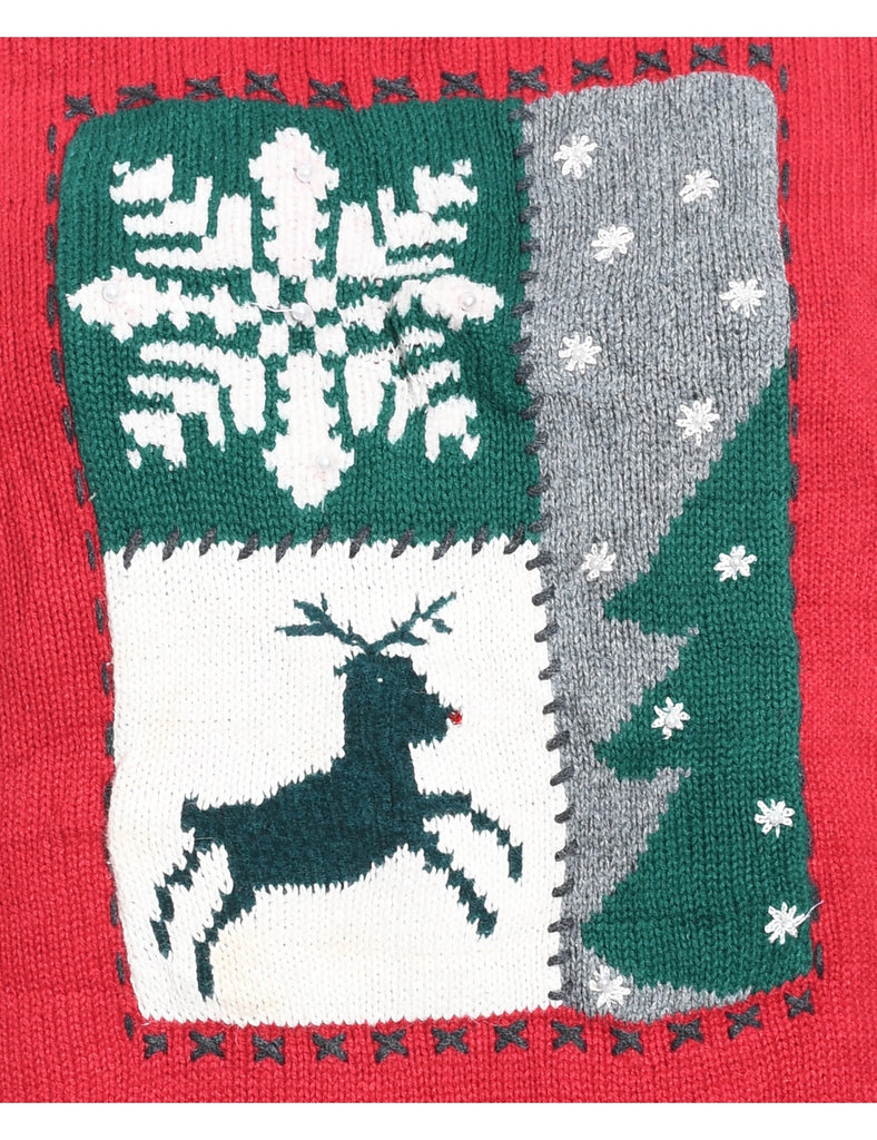 Red, Grey & Green Nordic Cardigan - L