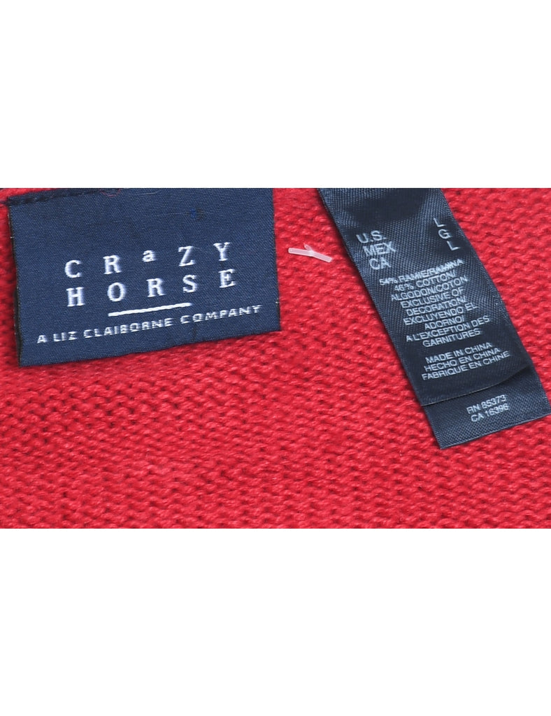 Red, Grey & Green Nordic Cardigan - L