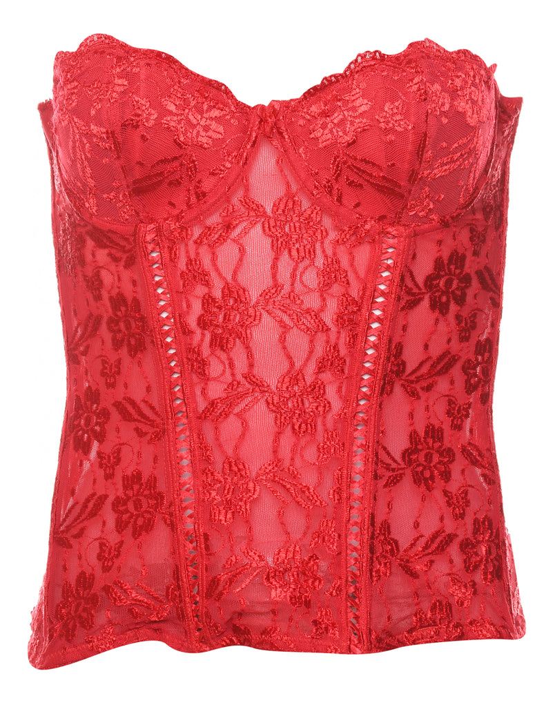 Red Lace Floral Print Corset - S