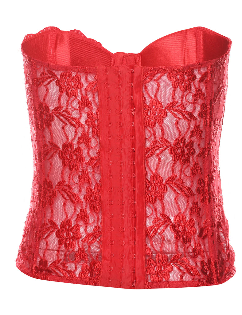 Red Lace Floral Print Corset - S