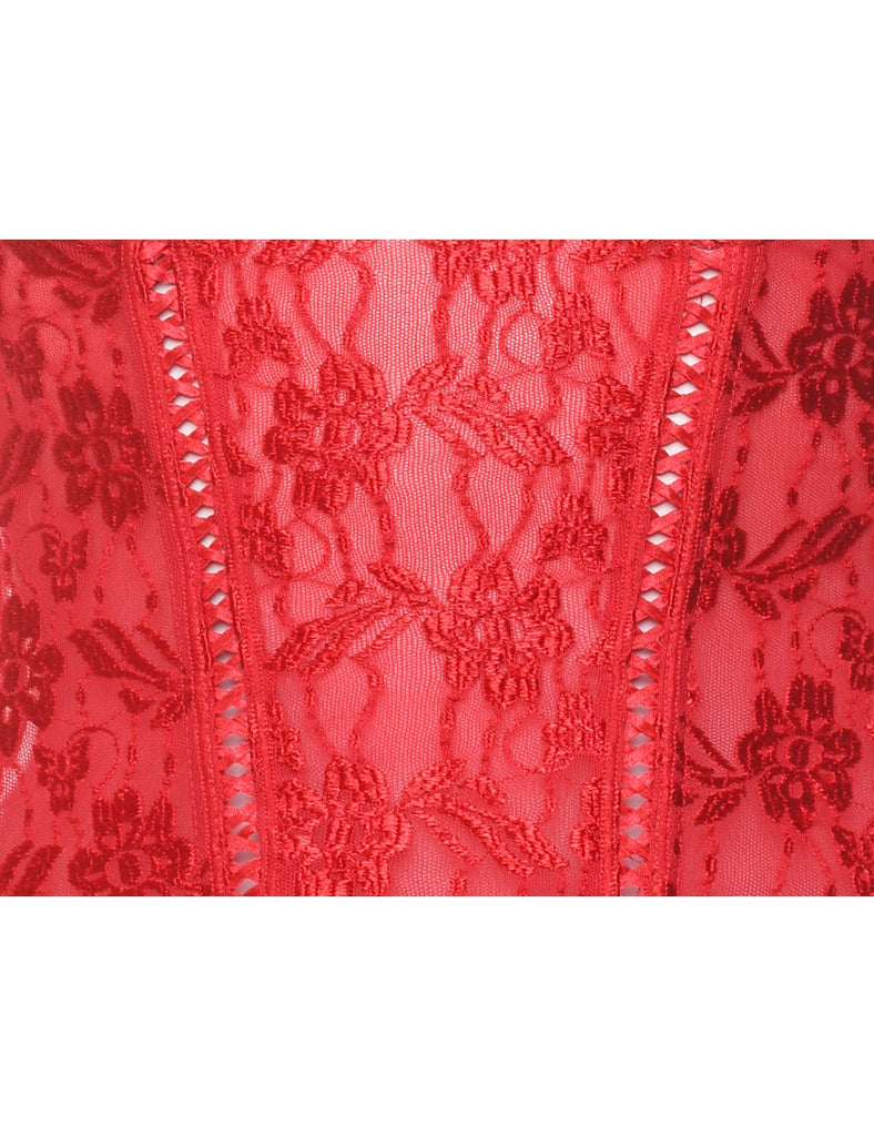 Red Lace Floral Print Corset - S