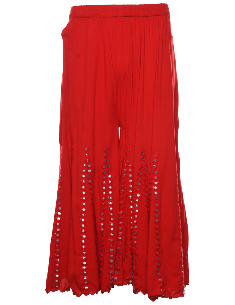 Red Mirror Detail Palazzo Trousers - W26 L21