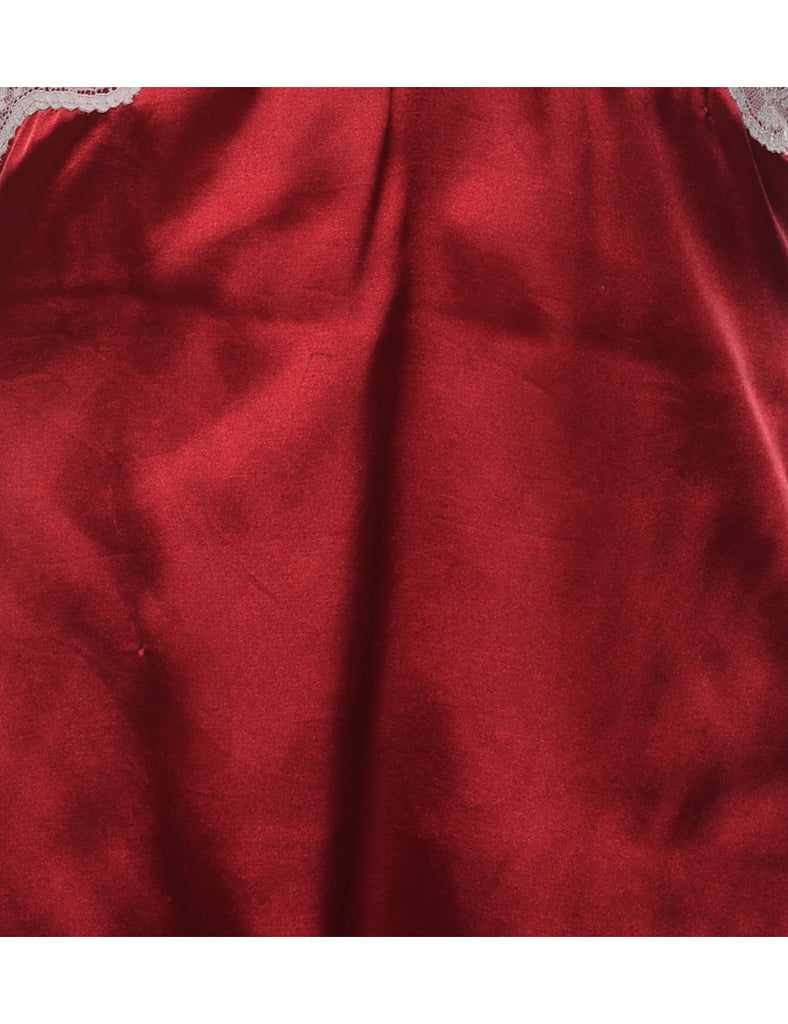 Red & Off-White Lace Trim 1990s Cami Top - M