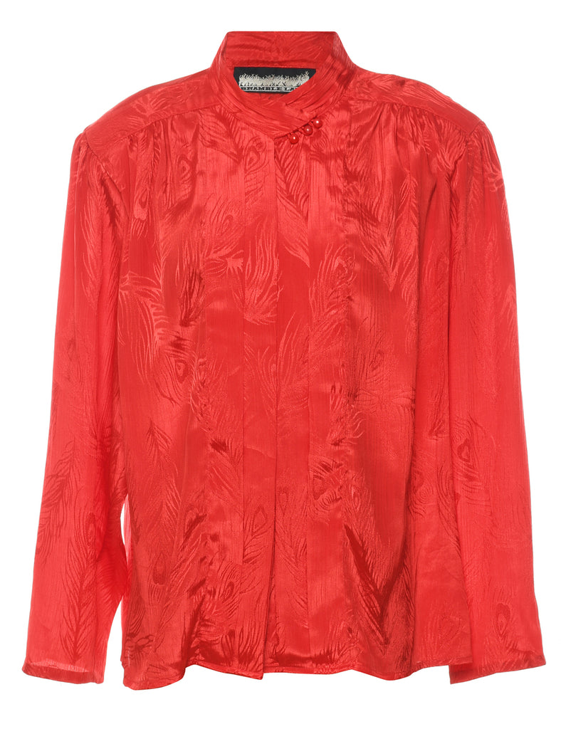 Red Shiny Foliage Design Blouse - XL
