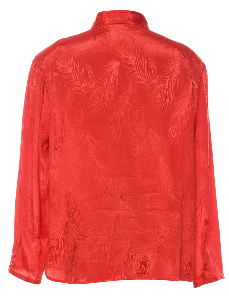 Red Shiny Foliage Design Blouse - XL