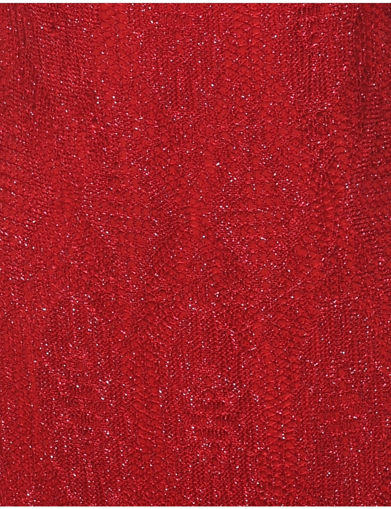 Red Sparkly 1990s Lace Strappy Evening Dress - M