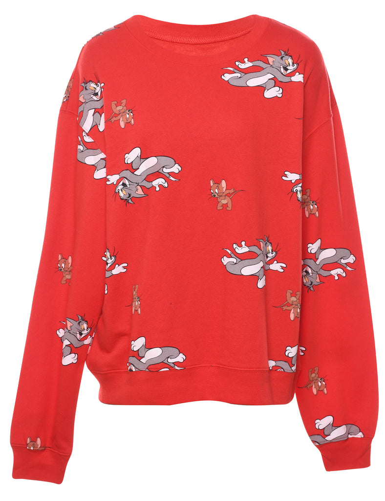 Red Tom And Jerry Cartoon Sweatshirt - XL