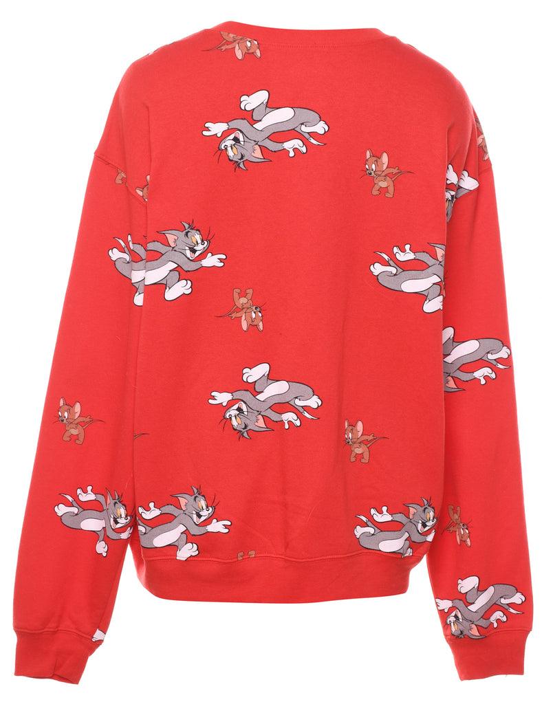 Red Tom And Jerry Cartoon Sweatshirt - XL