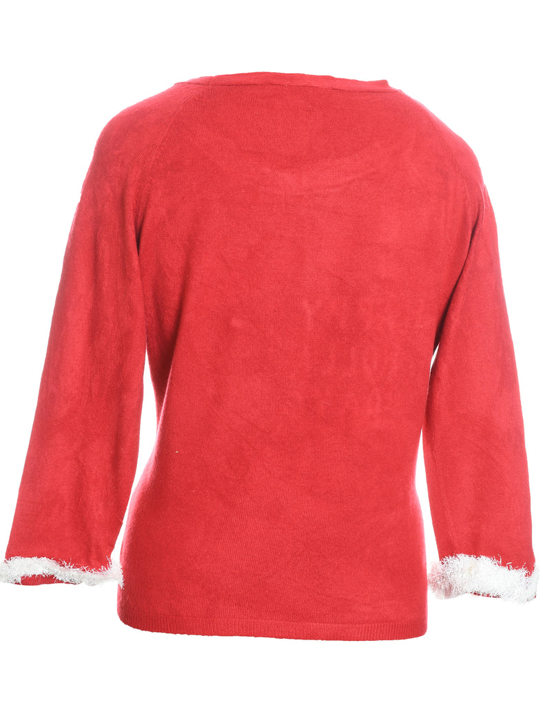 Red & White Festive Knit Christmas Jumper - L