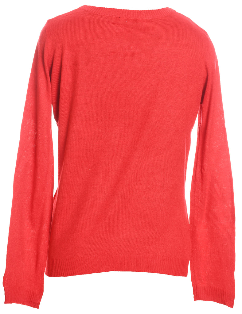 Red & White Knit Gingerbread Design Christmas Jumper - M