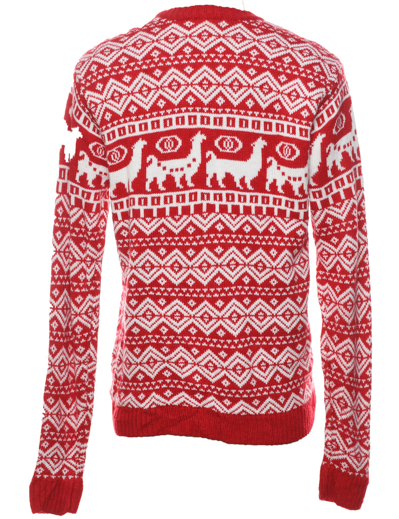 Red & White Llama Design Christmas Jumper - S