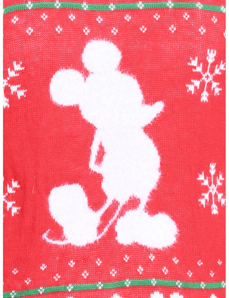 Red & White Mickey Mouse Design Knit Jumper  - S
