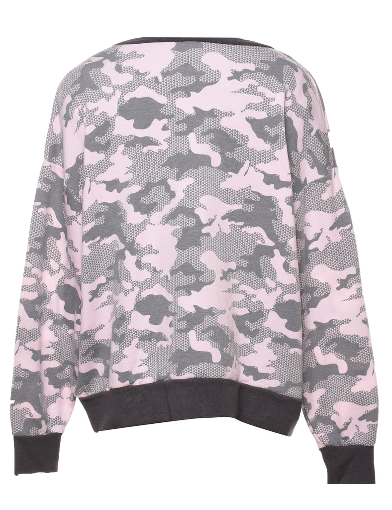 Reebok Camouflage Light Grey & Light Pink Printed Sweatshirt - L