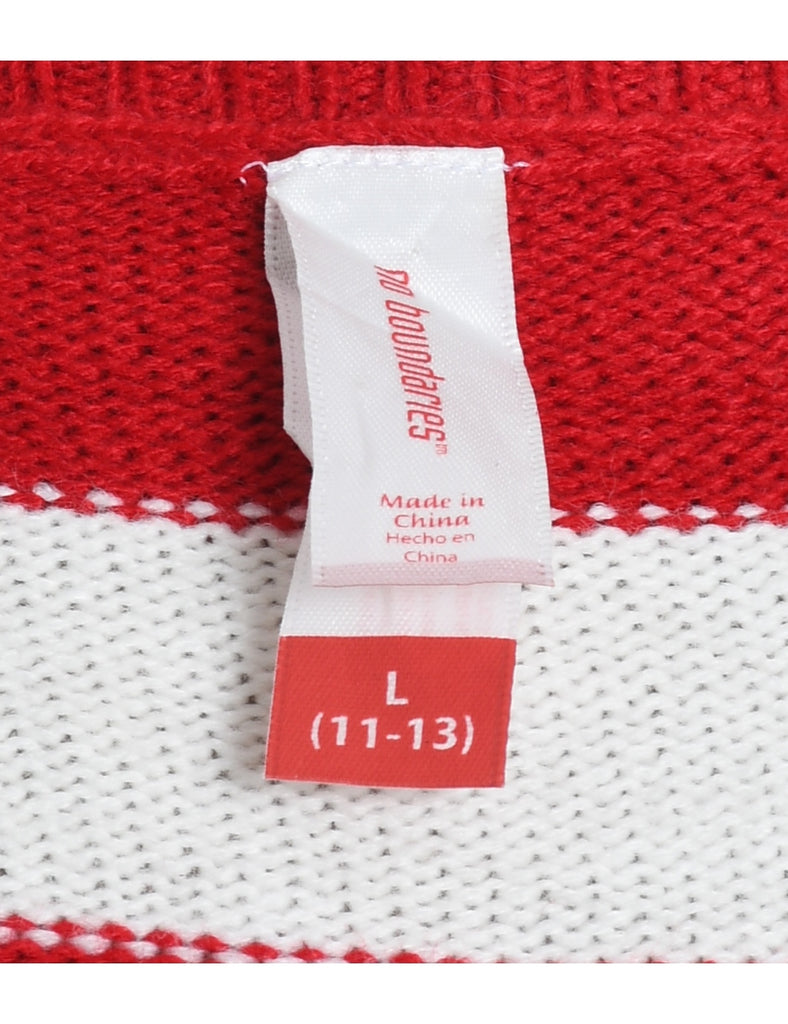 Reindeer Design Red & White Knit Christmas Jumper - L