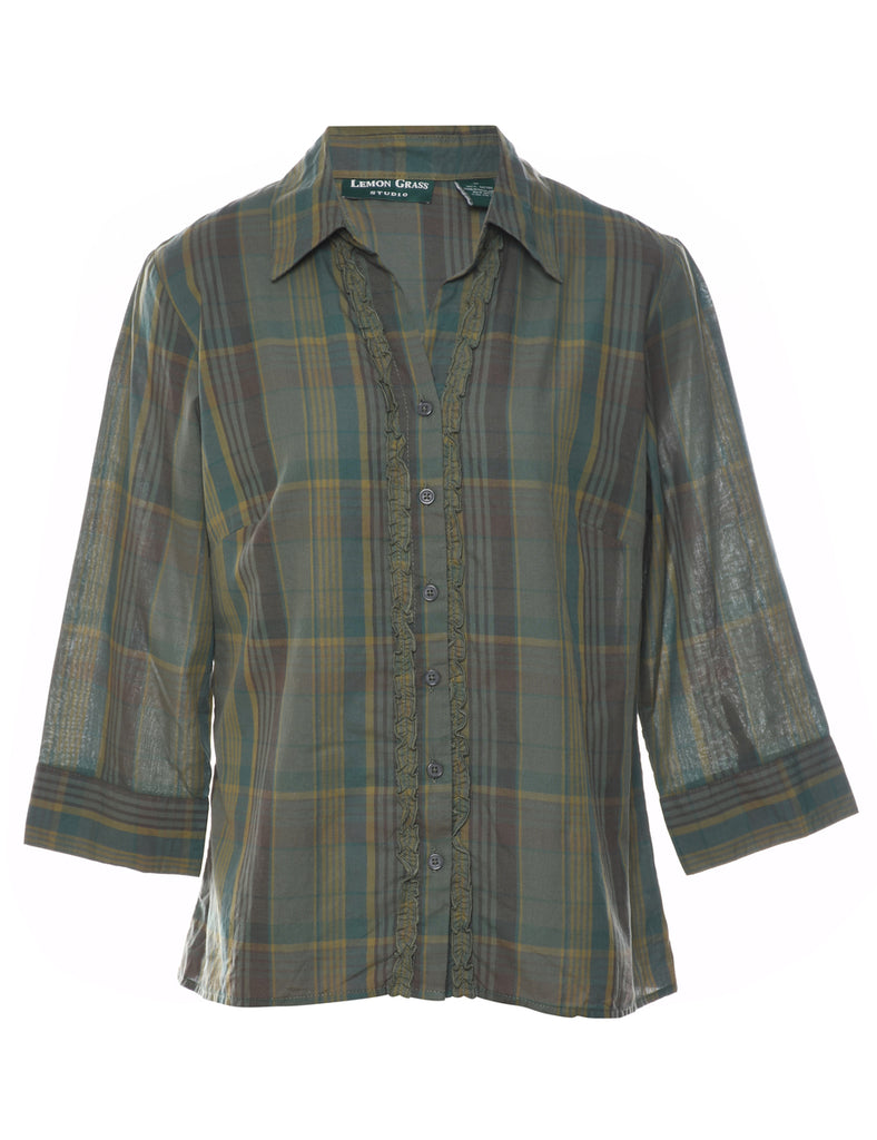 Ruffle Front Checked Blouse - M