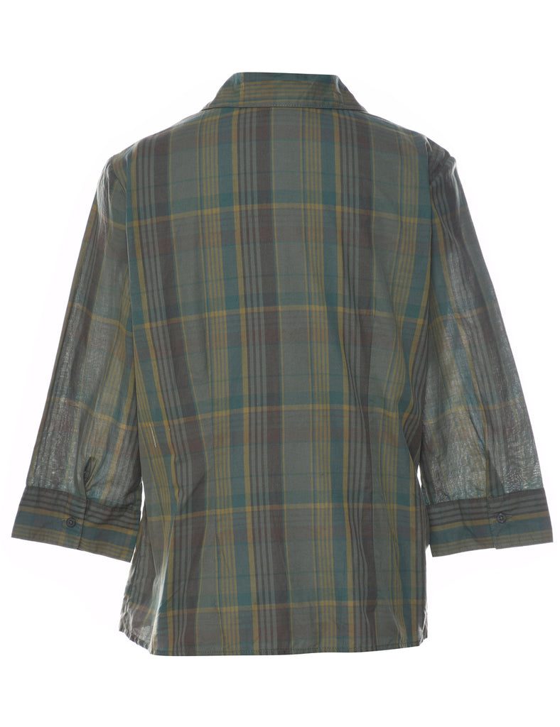 Ruffle Front Checked Blouse - M