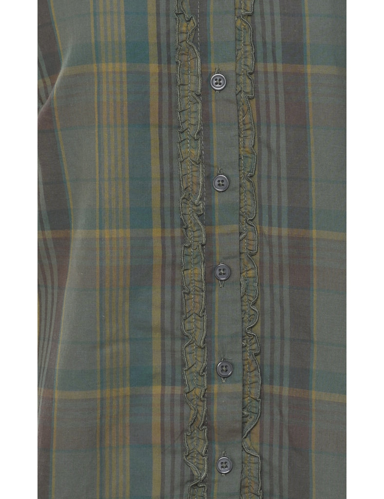Ruffle Front Checked Blouse - M