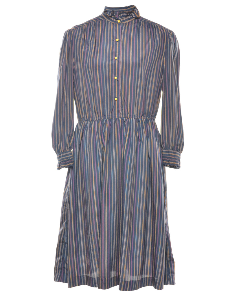 Ruffled Striped Shirt Dress - L