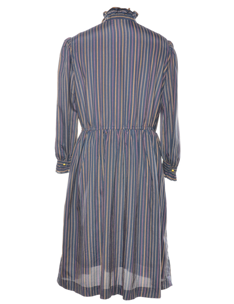 Ruffled Striped Shirt Dress - L
