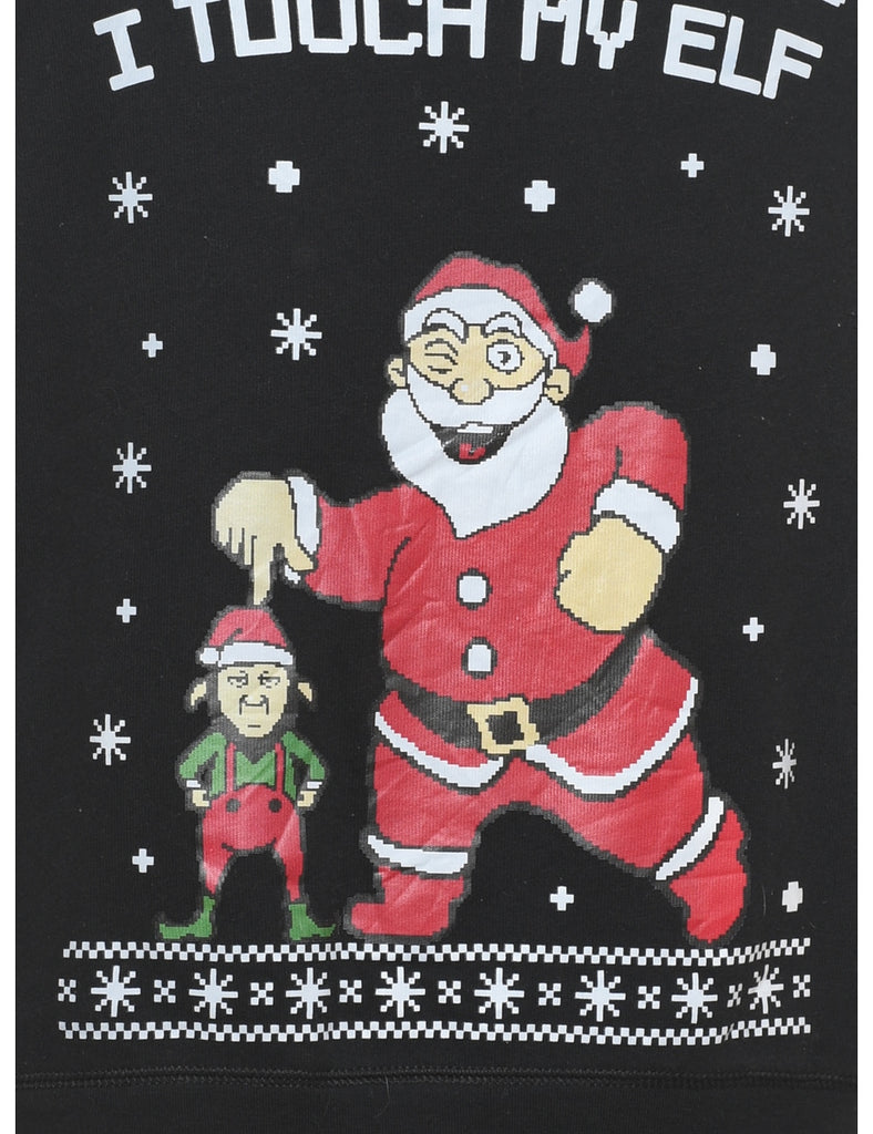 Santa Claus Design Black Christmas Sweatshirt - M
