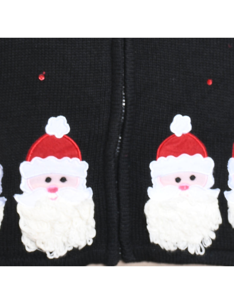 Santa Claus Design Black & Red Christmas Cardigan - L
