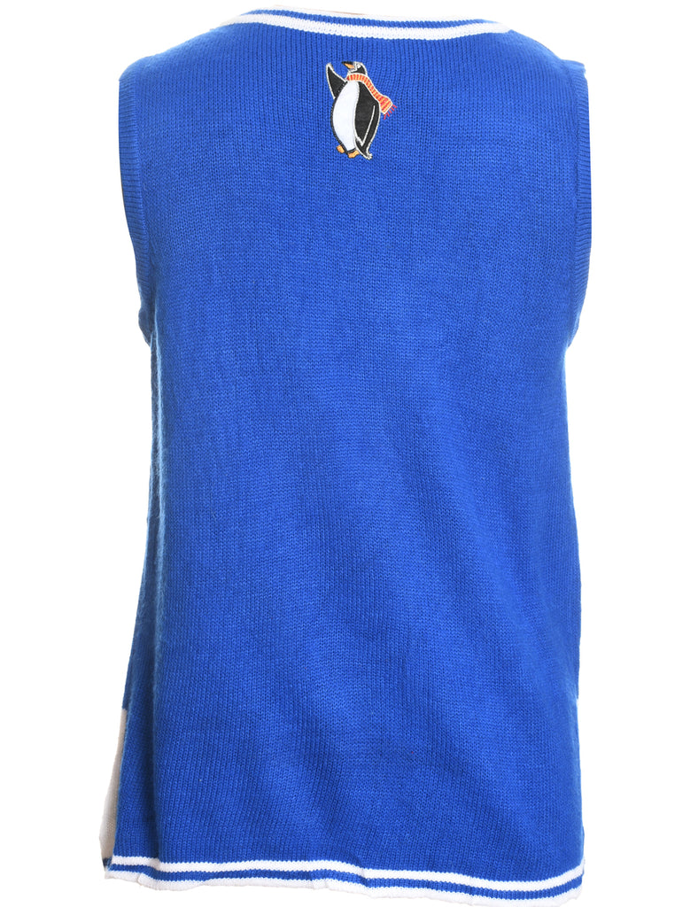 Santa Claus Design Blue Knit Christmas Sweater Vest - S