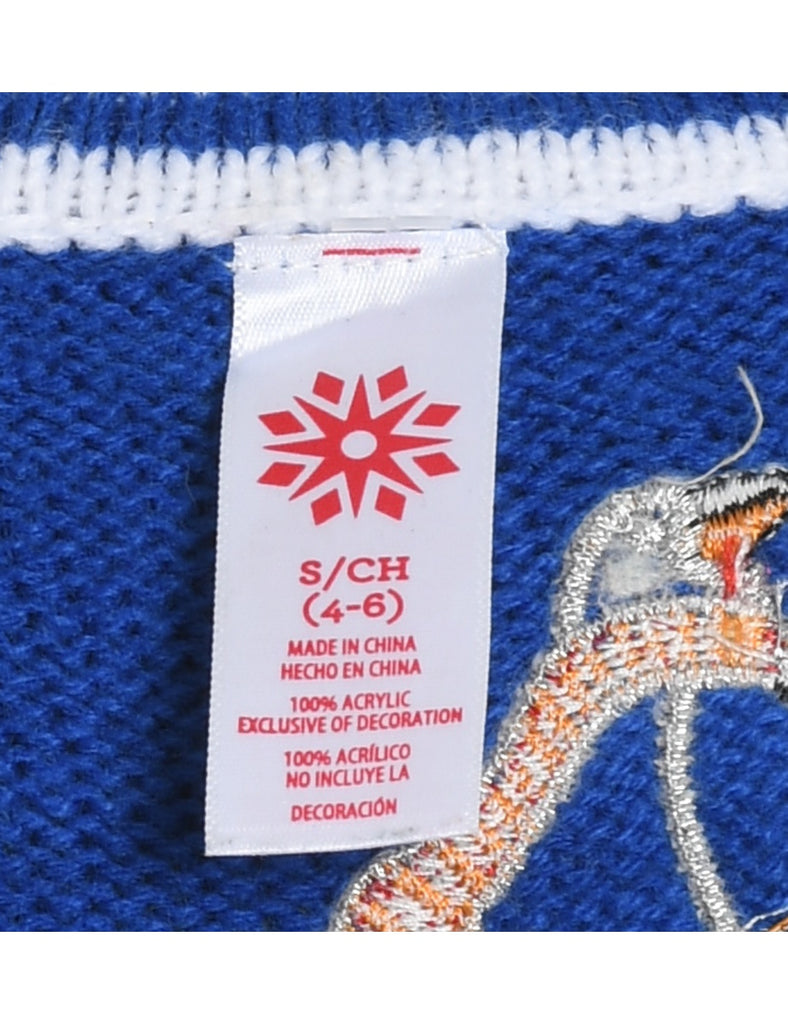 Santa Claus Design Blue Knit Christmas Sweater Vest - S