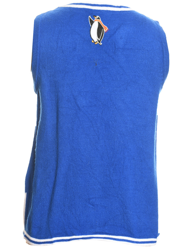 Santa Claus Design Blue Knit Christmas Vest - S