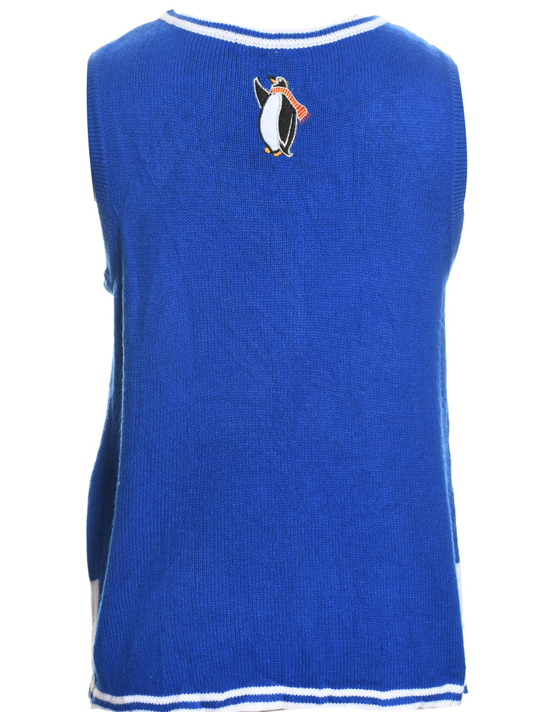 Santa Claus Design Blue Knit Christmas Vest - S
