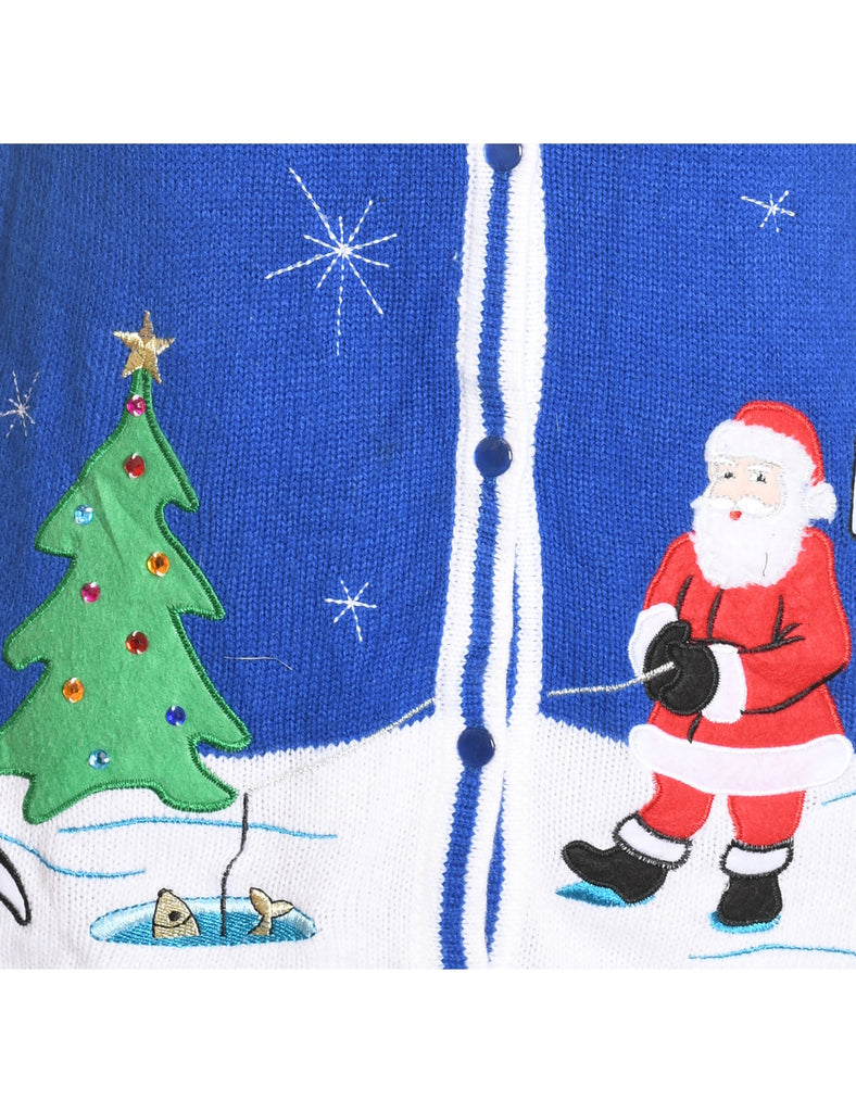 Santa Claus Design Blue Knit Christmas Vest - S