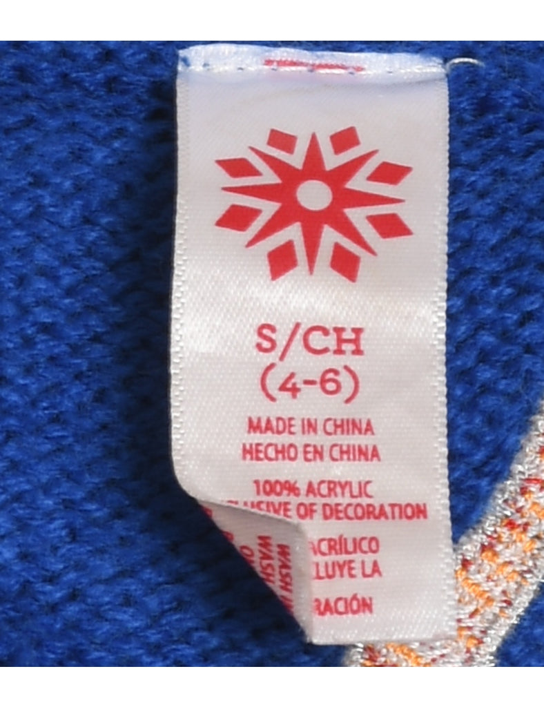 Santa Claus Design Blue Knit Christmas Vest - S