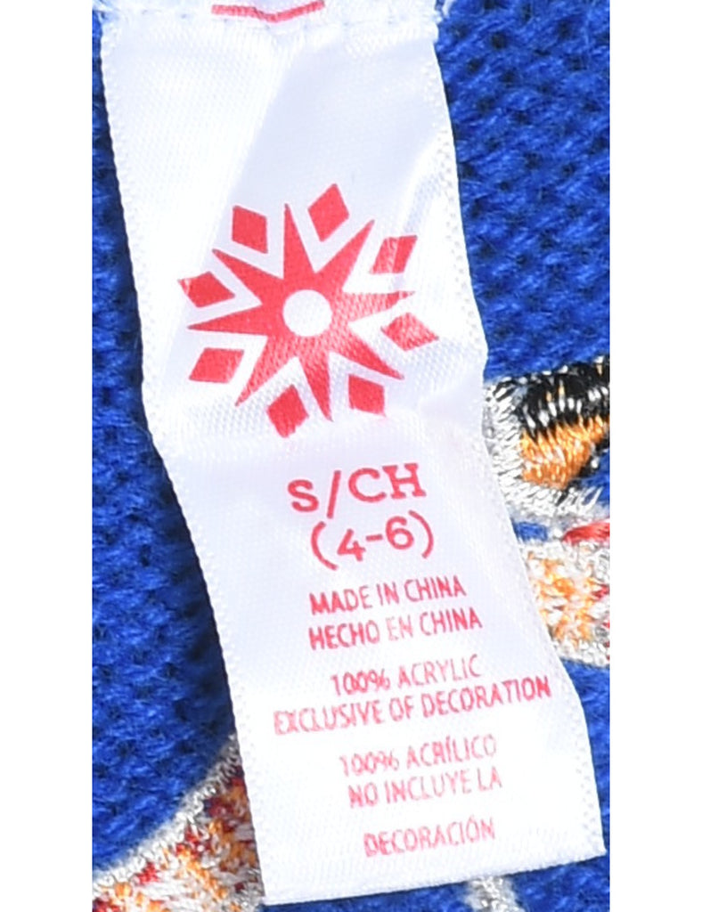 Santa Claus Design Blue Knit Christmas Vest - S