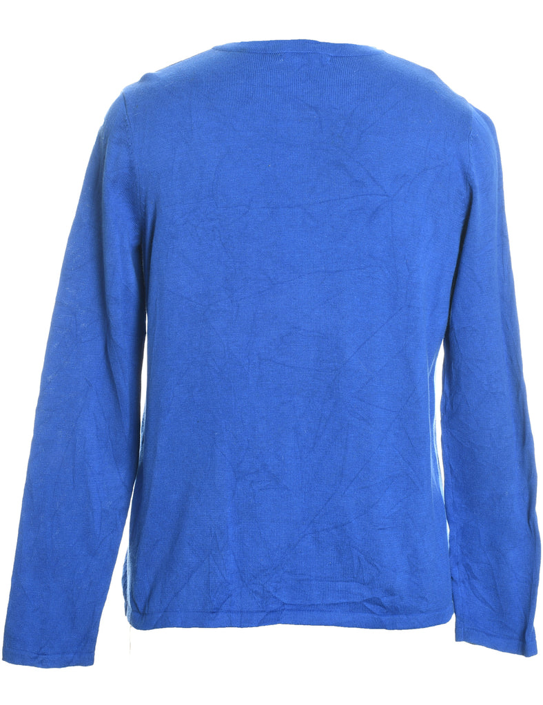 Santa Claus Design Blue Sparkly Christmas Cardigan - M