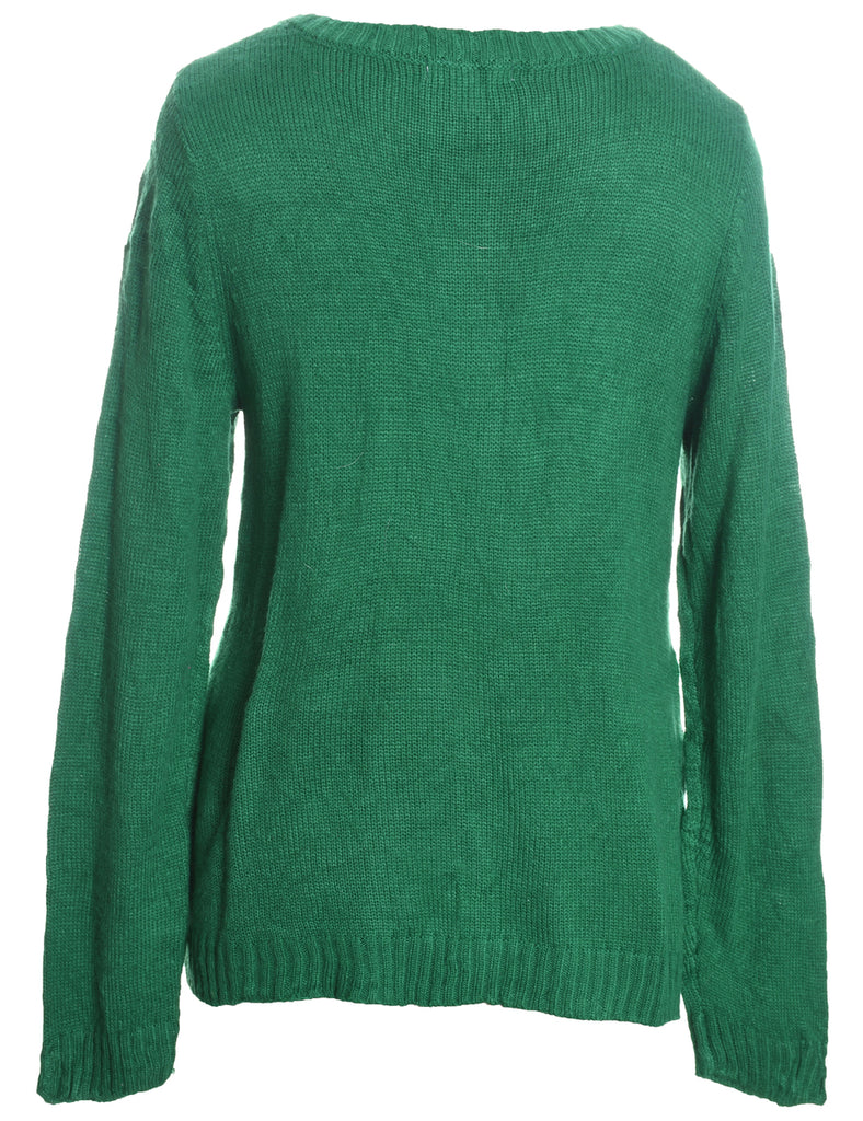 Santa Claus Design Green Knit Christmas Jumper - XL