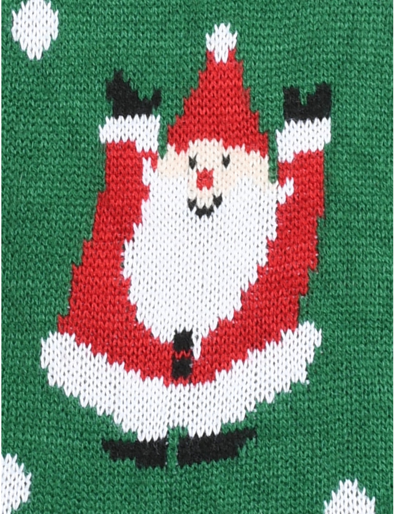 Santa Claus Design Green Knit Christmas Jumper - XL
