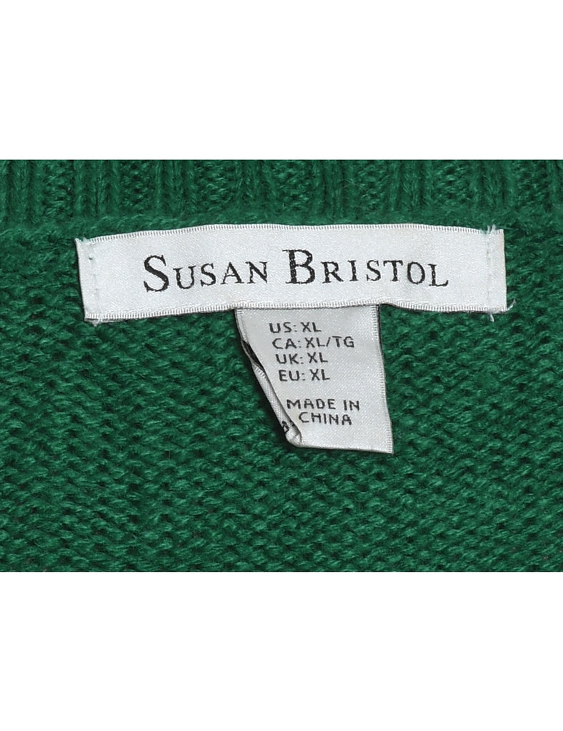 Santa Claus Design Green Knit Christmas Jumper - XL