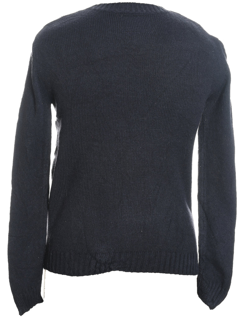 Santa Claus Design Navy Knit Christmas Jumper - M